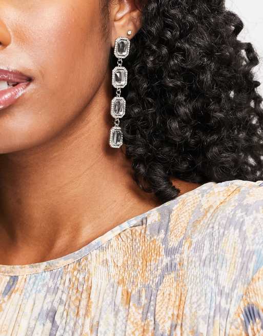 ASOS DESIGN - Orecchini con pietre pendenti, colore argento
