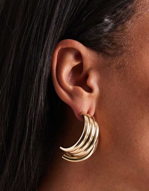 Orecchini A Cerchio Arricciati A Forma Di C Riempiti In Oro 18k: 30 Mm O 35 Mm - Italia - Foto 5