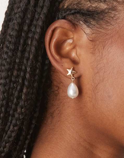 ASOS DESIGN - Orecchini dorati con stelle e perle sintetiche - view 1