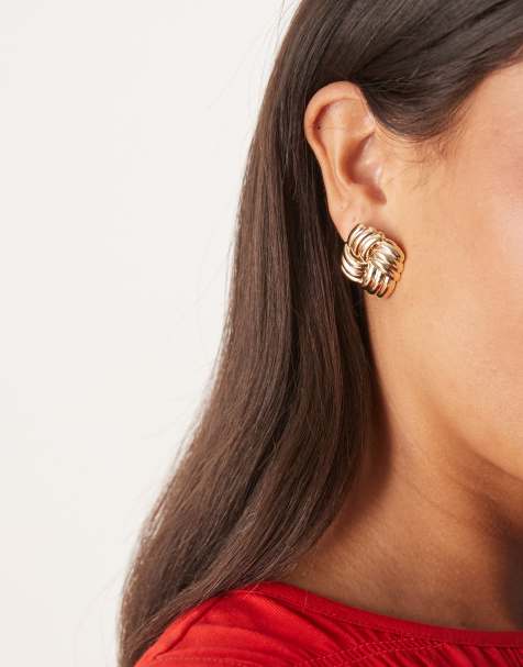 ASOS DESIGN - Orecchini dorati voluminosi a bottone con nodo - view 1