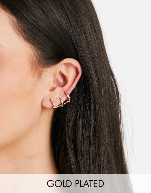 ASOS DESIGN - Orecchini ear cuff a cerchio piccolo color oro con cristallo