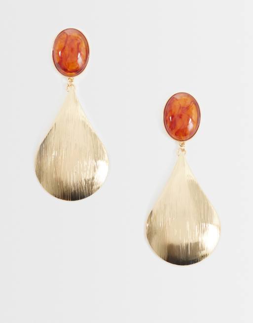 ASOS DESIGN orecchini grandi con pietra color ambra incastonata e pendente color oro, 1 di 5