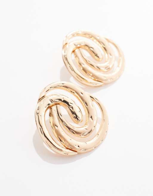 ASOS DESIGN - Orecchini oversize a bottone dorati con design a vortice, 2 di 4