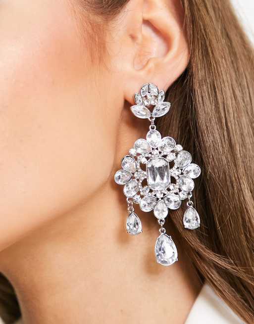 ASOS DESIGN - Orecchini pendenti color argento con cristalli