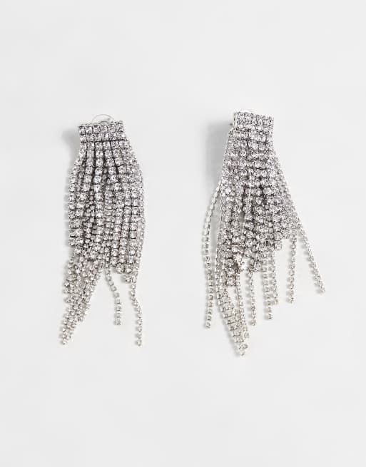ASOS DESIGN - Orecchini pendenti color argento con design in cristalli a cascata , 4 di 4