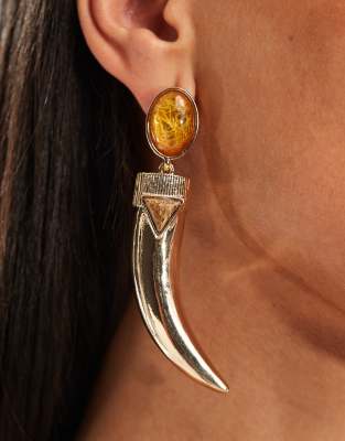 ASOS DESIGN - Orecchini pendenti color oro a forma di corno