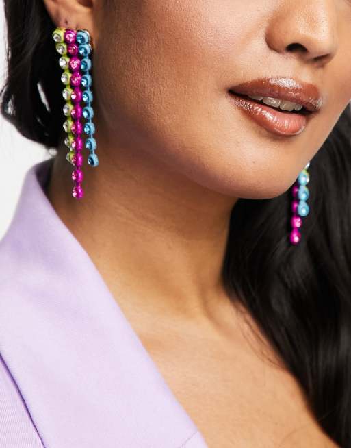 ASOS DESIGN - Orecchini pendenti con cristalli multicolore, 3 di 4