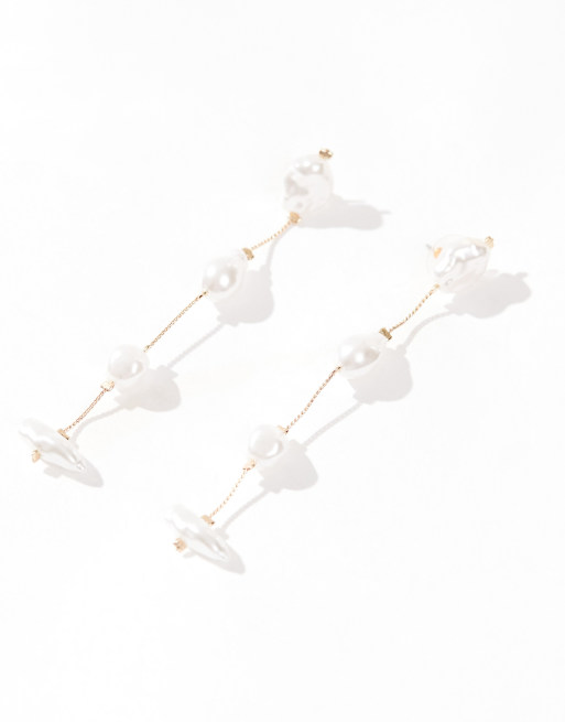 ASOS DESIGN - Orecchini pendenti con design a catenina con perle sintetiche, 3 di 4