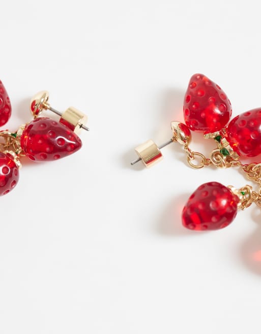 ASOS DESIGN - Orecchini pendenti con perline stile fragola in resina rossa, 3 di 4