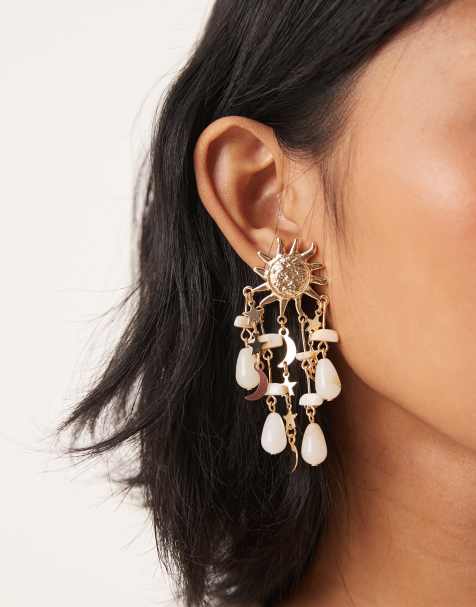ASOS DESIGN - Orecchini pendenti dorati con design a forma di sole e perline - view 1