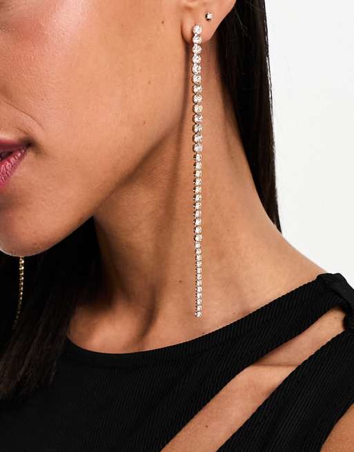 ASOS DESIGN - Orecchini pendenti dorati con design lineare con cristalli