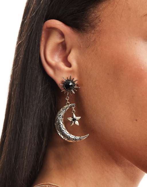 ASOS DESIGN - Orecchini pendenti dorati con dettagli celestiali bruniti
