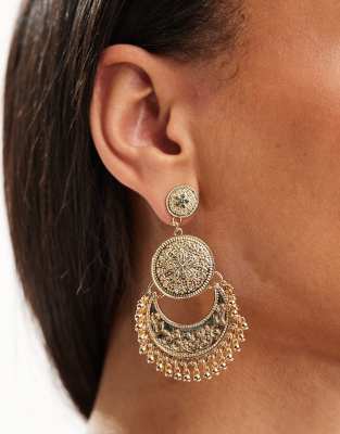 ASOS DESIGN - Orecchini pendenti dorati con dettagli circolari e nappe