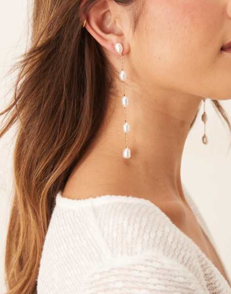 ASOS DESIGN - Orecchini pendenti dorati con perle sintetiche - view 1