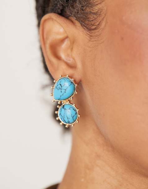 ASOS DESIGN - Orecchini pendenti dorati con pietre turchesi sintetiche - view 1
