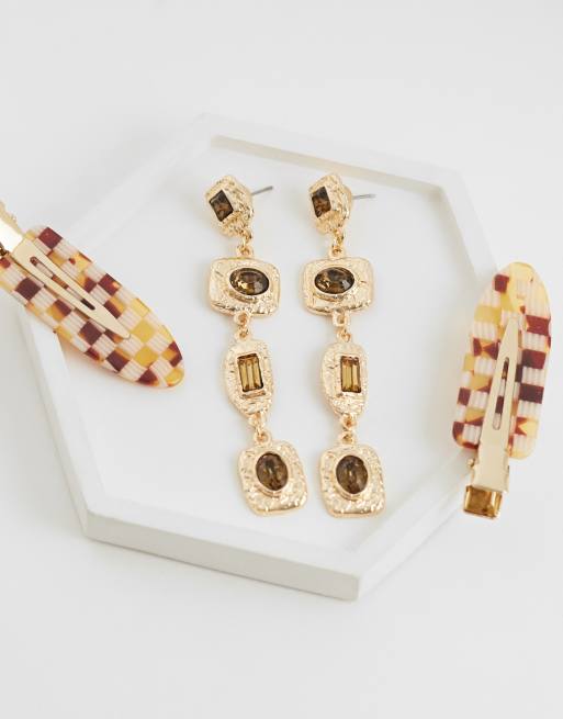 ASOS DESIGN - Orecchini pendenti dorati in metallo fuso con topazio sintetico, 3 di 5