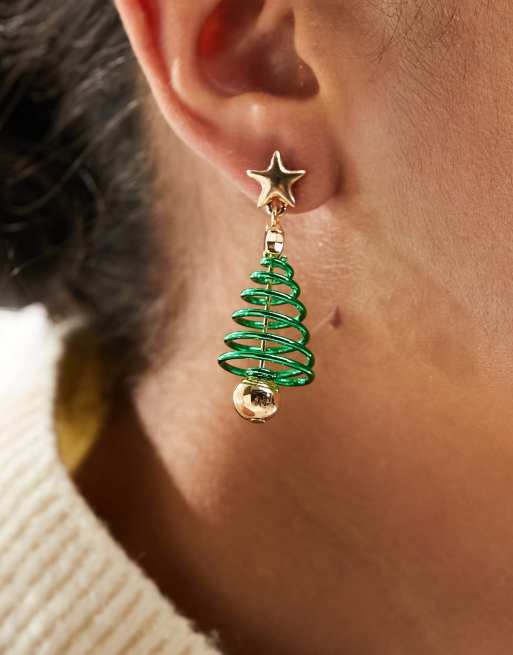 ASOS DESIGN - Orecchini pendenti natalizi a forma di albero di Natale