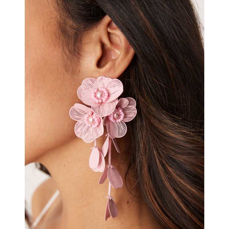 Orecchini Pendenti Fatti A Mano – Petali Di Rosa Acrilico Rosso – Bohémien Maxi