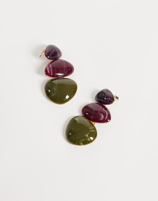 ASOS DESIGN orecchini pendenti tripli con resine multicolore scure, 4 di 5