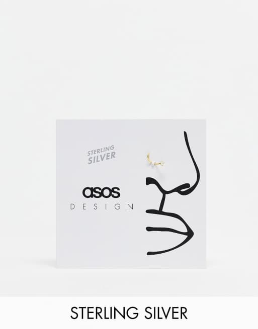 ASOS DESIGN - Orecchino a bottone da naso in argento sterling placcato oro 14 ct con cristallo squadrato