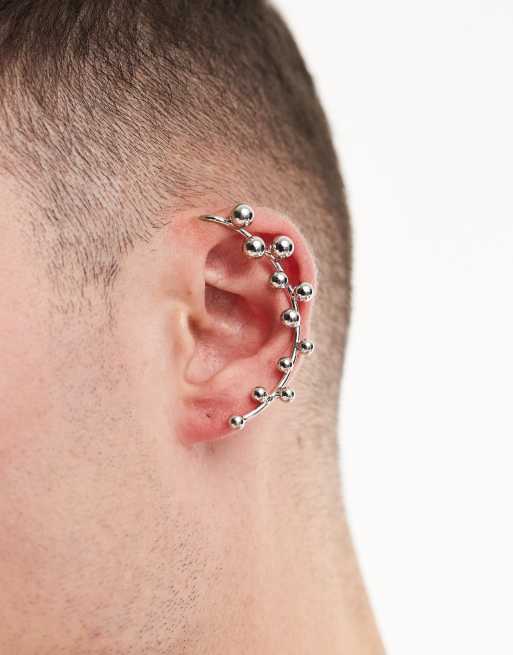 ASOS DESIGN - Orecchino ear cuff appariscente color argento con palline 