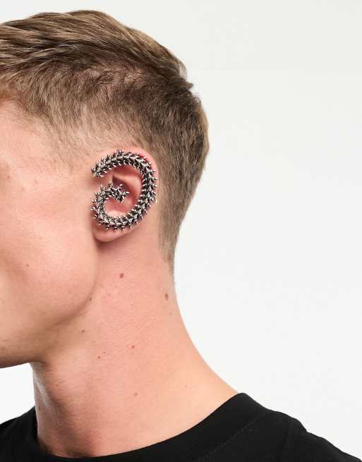 ASOS DESIGN - Orecchino ear cuff appariscente color argento effetto spinato