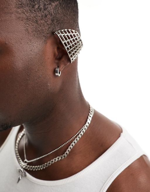FhyzicsShops DESIGN - Orecchino ear cuff argentato con design a gabbia