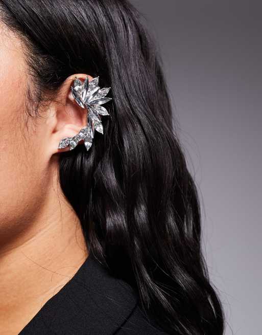 ASOS DESIGN - Orecchino ear cuff argentato con design con cristalli, 3 di 3