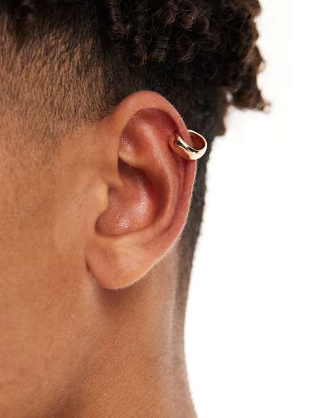 ASOS DESIGN - Orecchino ear cuff da festival dorato spesso effetto metallo fuso - view 1