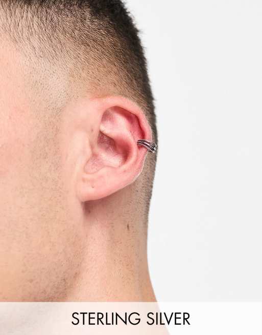 ASOS DESIGN - Orecchino ear cuff in argento sterling con bordi zigrinati