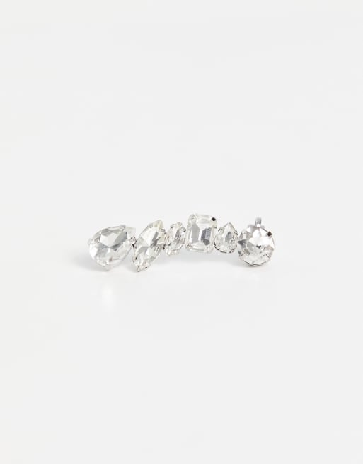 ASOS DESIGN - Orecchino ear cuff vistoso color argento con gemme di cristallo, 3 di 4