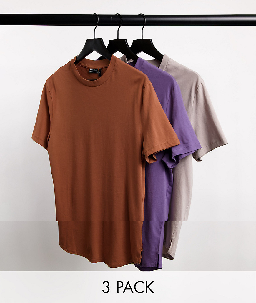 ASOS DESIGN organic 3 pack longline t-shirt with side splits-Multi