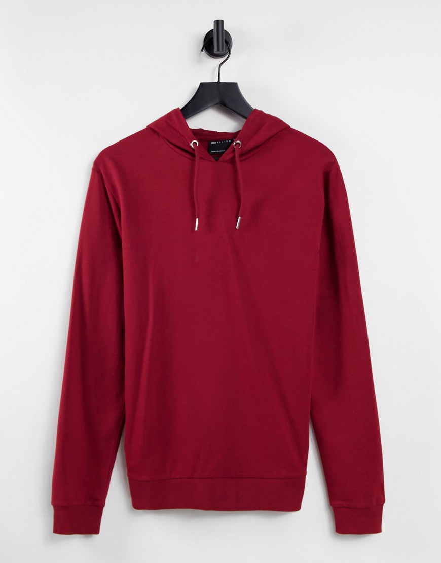 ASOS DESIGN organic blend lightweight hoodie in washed red
