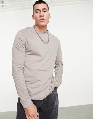 ASOS DESIGN long sleeve t-shirt with crew neck in light brown - BROWN