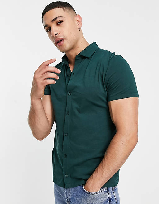 ASOS DESIGN organic button through jersey shirt in green