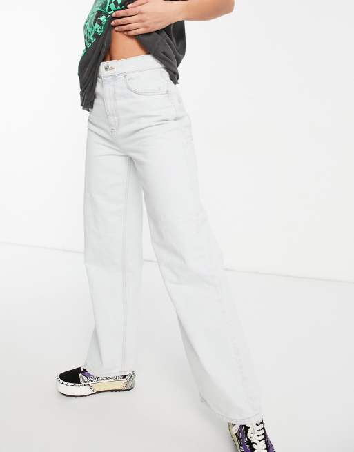 ASOS DESIGN organic cotton blend high rise 'relaxed' dad jeans in antique white | ASOS