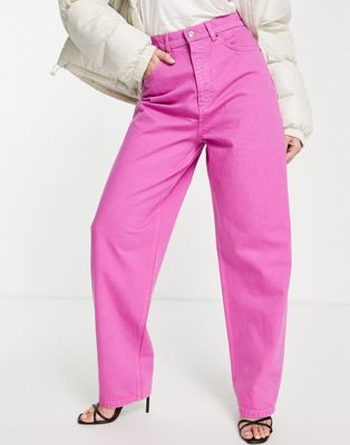 ASOS DESIGN cotton blend high rise 'super slouchy' mom jeans in magenta - BPINK