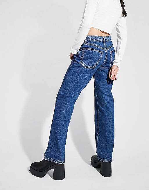 Women organic cotton blend low rise straight leg jean in 70's blue 