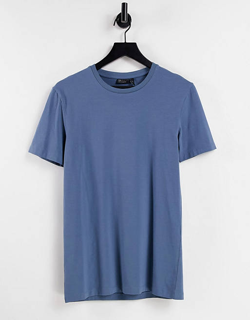 organic cotton blend muscle fit t-shirt with crew neck in washed blue 