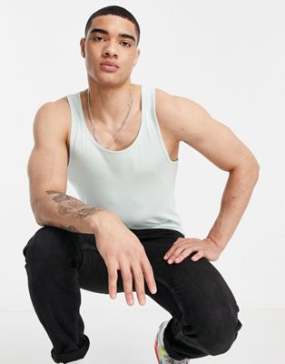 ASOS DESIGN cotton blend muscle fit vest in washed green - LGREEN