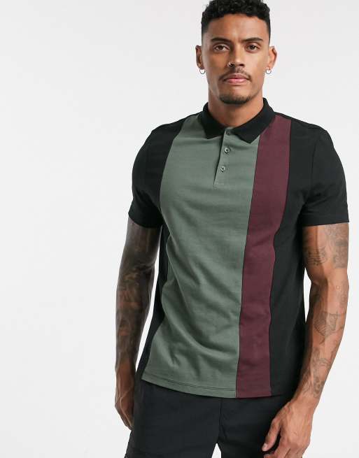 ASOS DESIGN organic cotton blend polo shirt with vertical colour block ...