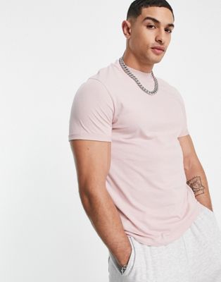 ASOS DESIGN Cotton Blend t-shirt with roll sleeve in washed pink - LPINK