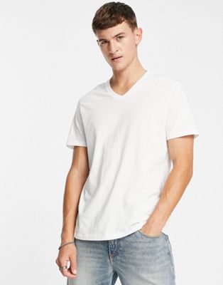 ASOS DESIGN Cotton Blend t-shirt with v neck in white - WHITE