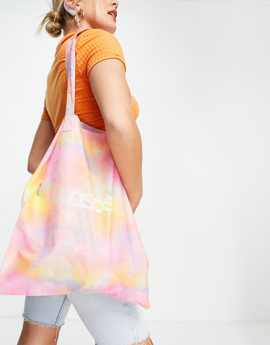 ASOS DESIGN organic cotton branded tote bag in pink tie dye-Multi