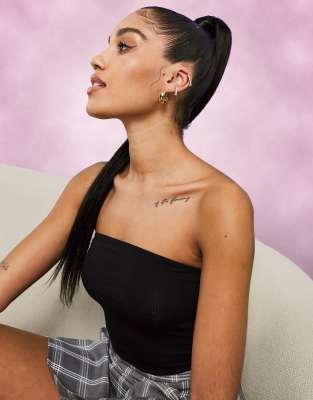 Asos Design Hourglass Ultimate Bandeau Crop Top In Cotton In Black - Black In Black