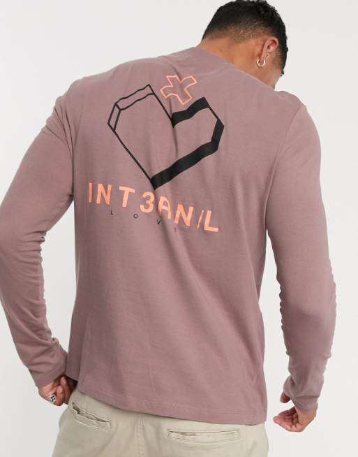 ASOS DESIGN organic cotton long sleeve tshirt with back print in brown