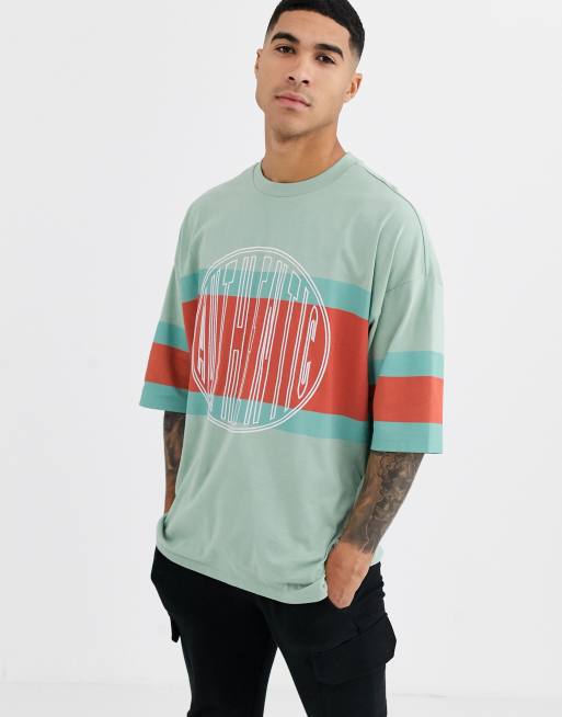 ASOS DESIGN organic cotton oversized longline colour block t-shirt with Authentic embroidery