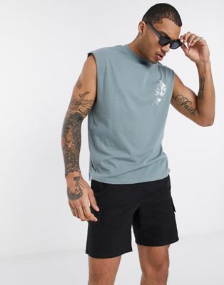 ASOS DESIGN organic cotton oversized sleeveless t-shirt with small chest  print and spine print, ASOS