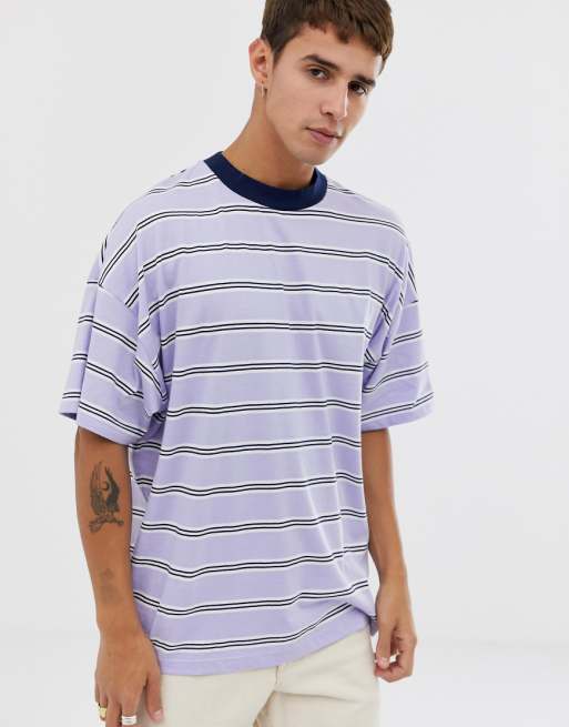 ASOS DESIGN organic cotton oversized stripe t-shirt in lilac | ASOS