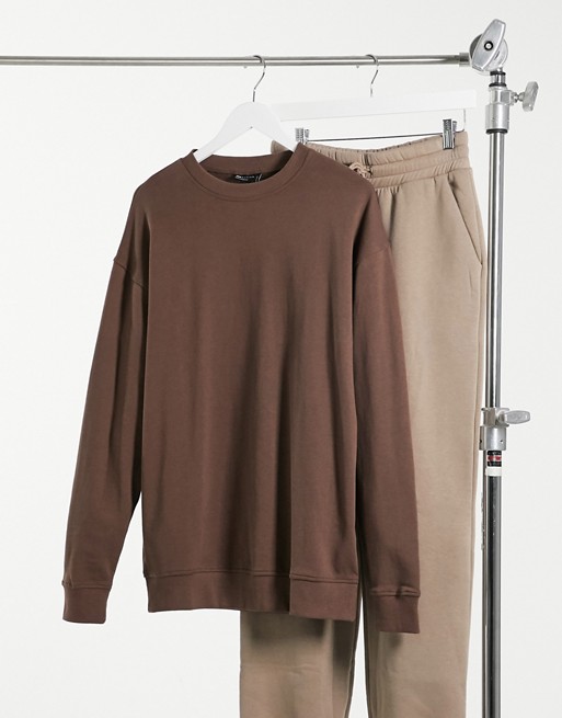 ASOS DESIGN cotton oversized sweatshirt in brown - BROWN